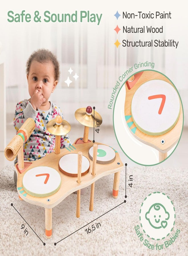 WINGYZ Kids Drum Set for Toddlers, All-in-One Montessori Musical Instruments - Wooden Music Toys for Baby, Neutral Colors, Sensory Preschool Drum Kit, Birthday Gifts for Boys Girls - Image 3